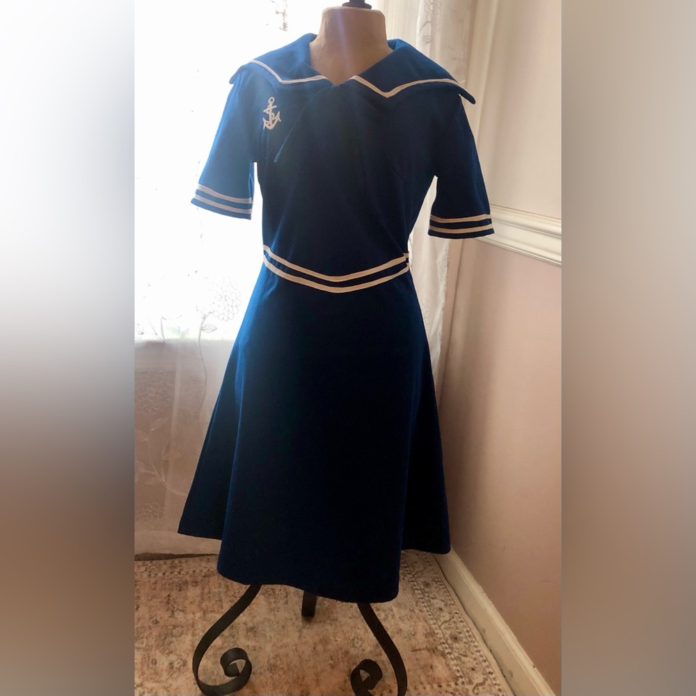 Vintage Navy Blue Nautical Sailor Dress, EUC! From POP boutique of England.